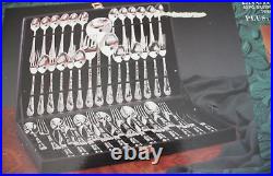 WM Rogers & Son Enchanted Rose Pattern 63 Piece Silverware Set With Case NEW