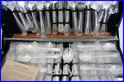 WM Rogers & Son Enchanted Rose Pattern 63 Piece Silverware Set With Case NEW