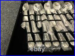 WM Rogers & Son Enchanted Rose Silverplate 51 PC Service for 12 Flatware withCase