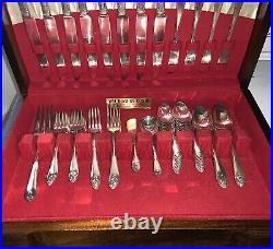 WM. Rogers & Son Service For 8 Special Victory Silverware & Wooden Box 55 PCS