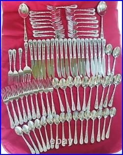WM. Rogers & Son Silver Plated Silverware Enchanted Rose Set 77 pieces With Case