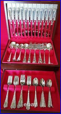 WM. Rogers & Son Silver Plated Silverware Enchanted Rose Set 77 pieces With Case