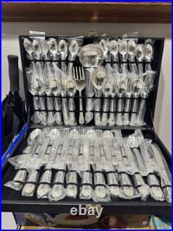 WM Rogers Son Silverplate Silverware Flatware Set Enchanted Rose 51 pc Rare MINT