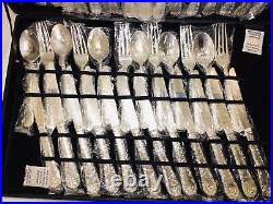 WM Rogers & Son Silverplate Silverware Flatware Set Enchanted Rose 63 pc. Withcase