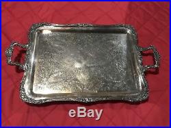 WM Rogers & Son Tea Serving Set, Tray, Kettle, 2092 Silver Silverplate Antique