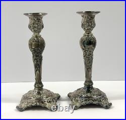WM Rogers & Son Victorian Rose Candlestick Holder Set Silver Plate VTG Ornate WM Rogers & Son Victorian Rose Candlestick Holder Set Silver Plate VTG Ornate