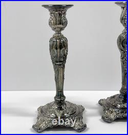 WM Rogers & Son Victorian Rose Candlestick Holder Set Silver Plate VTG Ornate WM Rogers & Son Victorian Rose Candlestick Holder Set Silver Plate VTG Ornate