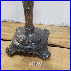 WM Rogers & Son Victorian Rose Candlestick Holder Set Silver Plate Vintage