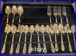 WM Rogers & Sons Enchanted Rose Gold Plated Flatware Set 34 Pc with Case & Ladle