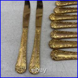 WM Rogers & Sons Enchanted Rose Gold Plated Flatware Set 51 Pc with Case & Ladle