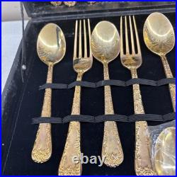 WM Rogers & Sons Enchanted Rose Gold Plated Flatware Set 51 Pc with Case & Ladle