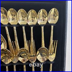 WM Rogers & Sons Enchanted Rose Gold Plated Flatware Set 51 Pc with Case & Ladle