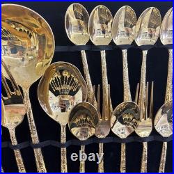 WM Rogers & Sons Enchanted Rose Gold Plated Flatware Set 51 Pc with Case & Ladle