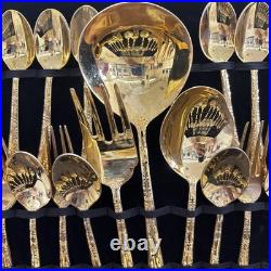 WM Rogers & Sons Enchanted Rose Gold Plated Flatware Set 51 Pc with Case & Ladle