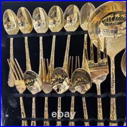 WM Rogers & Sons Enchanted Rose Gold Plated Flatware Set 51 Pc with Case & Ladle