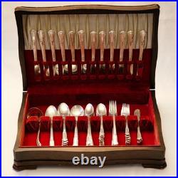 WM Rogers Treasure 84-Piece Silverplate Overlaid Flatware with Original Wood Case