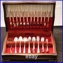 WM Rogers Treasure 84-Piece Silverplate Overlaid Flatware with Original Wood Case