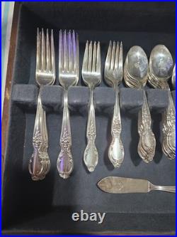 WM Rogers Victorian Rose Silver Plate Flatware Set 73-pieces Vintage