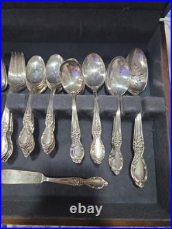 WM Rogers Victorian Rose Silver Plate Flatware Set 73-pieces Vintage