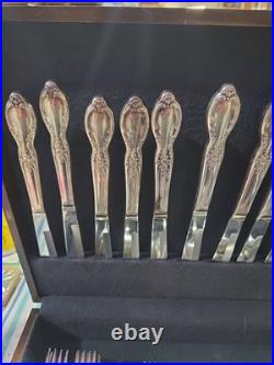 WM Rogers Victorian Rose Silver Plate Flatware Set 73-pieces Vintage
