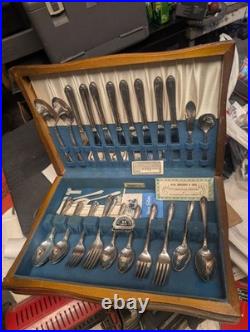 WM Rogers and Son 53pc Silverplate Flatware Set Exquisite Pattern Antique