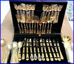 WM. William Rogers & Son Enchanted Rose Gold Plated Flatware 63 piece Set