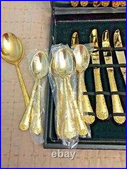 WM. William Rogers & Son Enchanted Rose Gold Plated Flatware 63 piece Set