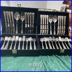W M Roger's & Son Enchanted Rose Pattern Flatware 88 PCS Silver Plated