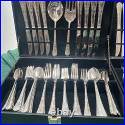 W M Roger's & Son Enchanted Rose Pattern Flatware 88 PCS Silver Plated