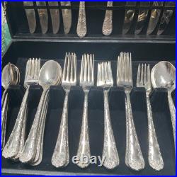 W M Roger's & Son Enchanted Rose Pattern Flatware 88 PCS Silver Plated