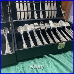 W M Roger's & Son Enchanted Rose Pattern Flatware 88 PCS Silver Plated