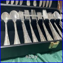 W M Roger's & Son Enchanted Rose Pattern Flatware 88 PCS Silver Plated
