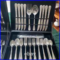 W M Roger's & Son Enchanted Rose Pattern Flatware 88 PCS Silver Plated