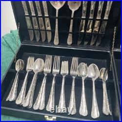 W M Roger's & Son Enchanted Rose Pattern Flatware 88 PCS Silver Plated