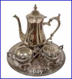 W. M. Rogers Silverplate Coffee & Tea Set with Tray 4 Pc Ornate Serving Set