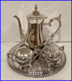 W. M. Rogers Silverplate Coffee & Tea Set with Tray 4 Pc Ornate Serving Set