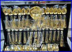 Wb 24k Gold Plated Rogers Flatware Silverware Set 50 Piece Set Table Service