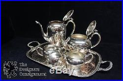 William Rogers Silver Plated Tea and Coffee Set Repousse Tray Pot Cream Sugar