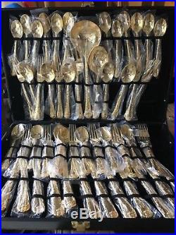 William Rogers & Sons 53 piece gold plated flatware / silverware set with case