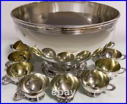 Wm A Rogers Antique Silver Plate 1895 Victorian Punch Bowl & 12 Gilt Cups