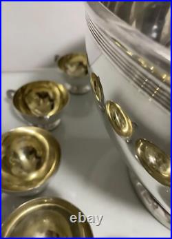 Wm A Rogers Antique Silver Plate 1895 Victorian Punch Bowl & 12 Gilt Cups