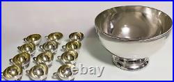 Wm A Rogers Antique Silver Plate 1895 Victorian Punch Bowl & 12 Gilt Cups