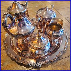 Wm. A. Rogers Silverplate Tea/Coffee Set with Tray Teapot Sugar Creamer Silver Pl