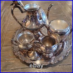 Wm. A. Rogers Silverplate Tea/Coffee Set with Tray Teapot Sugar Creamer Silver Pl