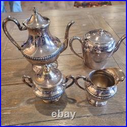 Wm. A. Rogers Silverplate Tea/Coffee Set with Tray Teapot Sugar Creamer Silver Pl