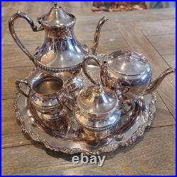 Wm. A. Rogers Silverplate Tea/Coffee Set with Tray Teapot Sugar Creamer Silver Pl