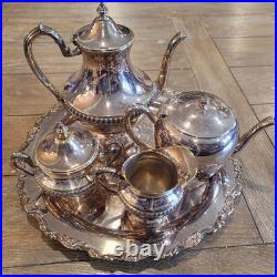 Wm. A. Rogers Silverplate Tea/Coffee Set with Tray Teapot Sugar Creamer Silver Pl