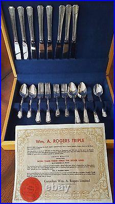 Wm A Rogers TRIPLE Plate Silver 42 Pc PARK LANE 1936 in Oak Box withOrig Guarantee