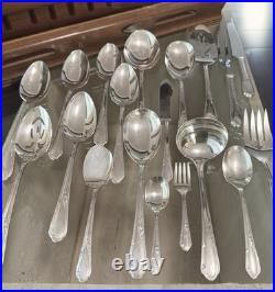 Wm A Rogers Vintage Silver Plate 1936 Meadowbrook 104-Pc Flatware Set For 12