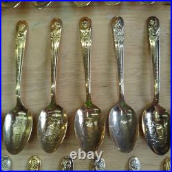 Wm. Rogers 24K Gold & Silver Plate President Commemorative Spoons Lot of 46